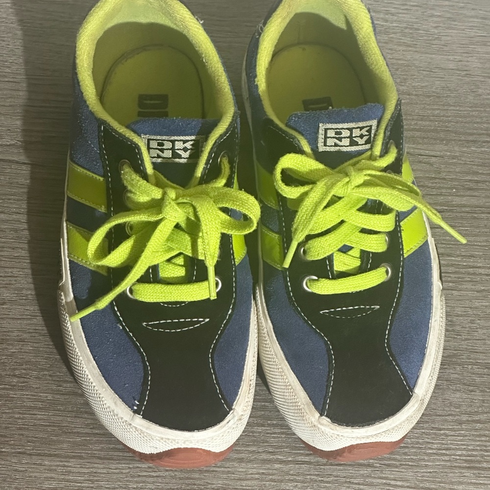 DKNY Kids Sneakers in Blue, Black, and Neon Yellow